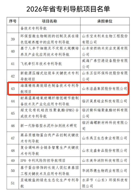 20260112潔晶集團(tuán)技術(shù)專利入列山東省56家專利導(dǎo)航項目名單 20260112潔晶集團(tuán)技術(shù)專利入列山東省56家專利導(dǎo)航項目名單